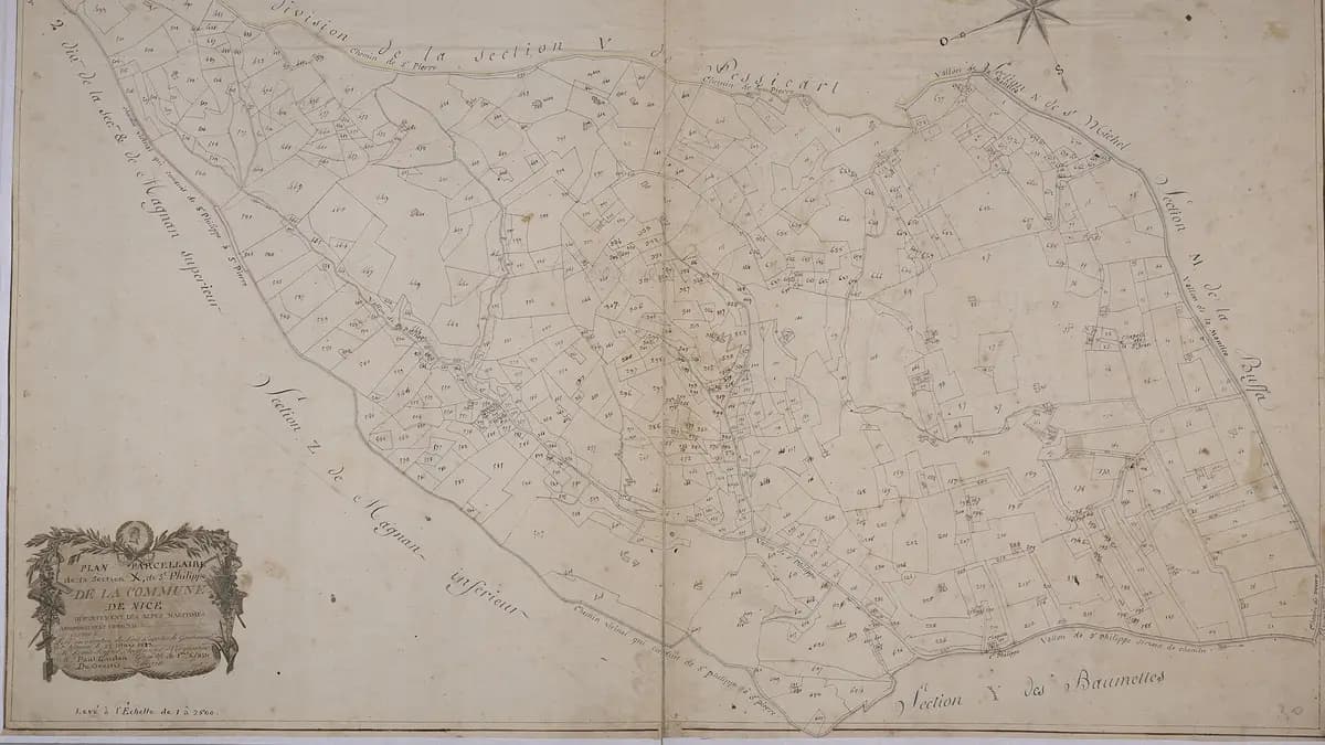 Ancien plan cadastral de Nice montrant les limites des parcelles